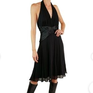 Tadashi Shoji 100% Silk A-Line Little Pleated Accents Halter Neck Dress Sz 4